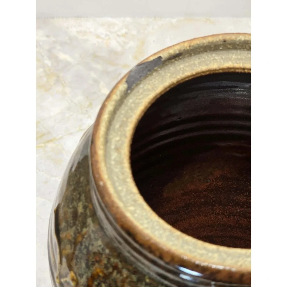 Studio Pottery Art Vase GUC Signed Brown Green Drip Glaze Rustic Boho 🍂 - Picture 8 of 8